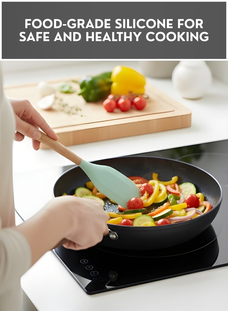 JUNI 30 cm Nonstick Frying Pan with Wooden Handle & include Free 3 Silicone Kitchen Utensils – Scratch-Resistant Skillet Pan, Induction & Gas Stove Compatible, Healthy Low-Oil Cooking - Image 4